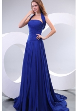 Popular Empire Strapless Chiffon Ruched Prom Dress in Royal Blue