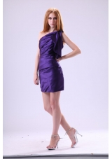 Purple Column One Shoulder Prom Graduation Dress in Mini-length