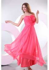 Strapless Chiffon Empire Long Prom Pageant Dresses with Ruche