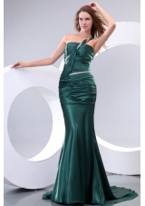 Celebrity-inspired Style Trumpet One Shoulder Emerald Green Prom Dress