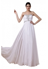 Popular White Chiffon Empire Beaded Sweetheart Prom Dresses