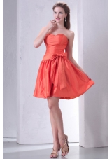 Bowknot Sash Sweetheart Orange Taffeta Short Prom Gowns