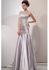 Attractive One Shoulder Silver Prom Dress with Beading and Ruching
