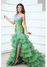 Ruffled Layers One Shoulder Prom Party Dress with Long Back