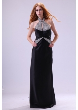 Halter Top Beading Cool Back Black Column JS Prom Dresses