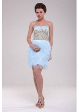 Unique Appliques Feather Light Blue Mini Length Prom Gowns
