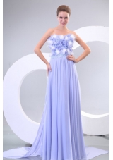 Lavender Strapless Flower Chapel Train Dress for Prom Queen
