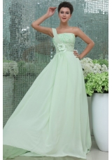 Light Green One Shoulder Flowers Appliques Prom Party Dress
