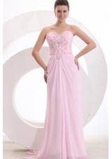 Chapel Train Sweetheart Applique Baby Pink Prom Party Dress