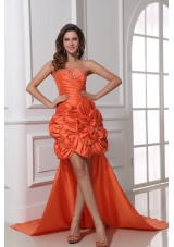 High Low Beaded and Ruched Rolling Flowers Prom Evening Dress