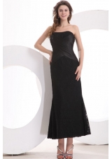 Black Ankle-length Column Lace and Taffeta Prom Dress for Girls