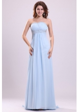 Light Blue Empire Diamonds Decorated Chiffon Prom Gown Dress