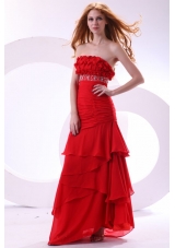Beading Ruffles and Ruching Layers Red Chiffon Prom Gown Dress