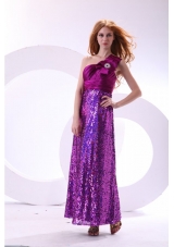 Purple One Shoulder Ankle-length Prom Gown Dress with Sequins