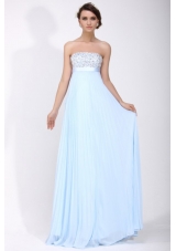 Baby Blue Empire Pleating and Beading Chiffon Prom Formal Dress
