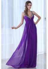 Sequins Straps Empire Purple Chiffon Prom Evening Dress on Sale