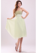 Yellow Green Empire Tea-length Prom Cocktail Dress with Sequins