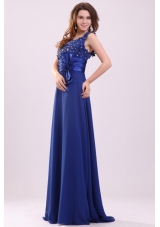 Paillettes and Bowknot Decorated Blue Straps Prom Pageant Dress