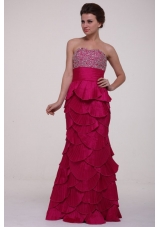 Paillettes Decorated Column Layers Fuchsia Prom Gown Dresses