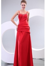 Red Spaghetti Straps Column Taffeta Prom Evening Dress on Sale