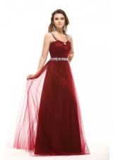 Beading Straps A-line Burgundy Tulle Prom Holiday Dress on Sale