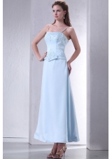 Baby Blue A-line Ankle-length Spaghetti Straps Prom Gown Dress