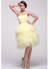 Beautiful Ruffles and Beading Knee-length Yellow Prom Gowns