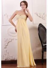 Light Yellow Empire Chiffon Prom Dress with Beaded Bust for Girls