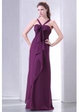 V-neck Bowknot and Ruffles Decorated Purple Prom Dress for Lady