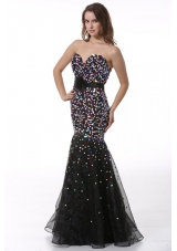 Trumpet Sash Decorated Prom Formal Dress with Colorful Sequins