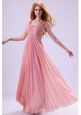 Wide Straps Empire Pleated and Beaded Prom Homecoming Dress