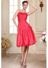 Ruche and Handle Flowers Knee-length Taffeta Prom Dama Gown