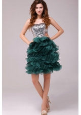 Unique Knee-length Ruffled Prom Holiday Dress with Sequin Breast