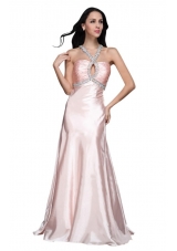 Sweet Baby Pink V-neck Beading Prom Evening Dress