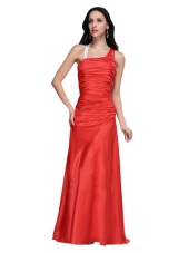 Elegant Asymmetrical Red Ruche Prom Dress with Sweep Train