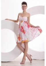Baby Pink Sweetheart Printing and Ruche Knee-length Prom Party Dress