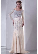 Beautiful Prom Dress with Multi-color Beading Decoration and Long Sleeves