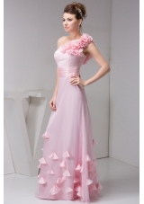 Chic Baby Pink Flower One Shoulder Empire Long Prom Pageant Dress