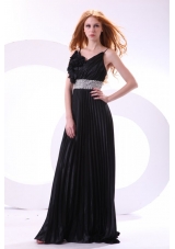 Wonderful Black Long Pleats Prom Dress with Spaghetti Straps