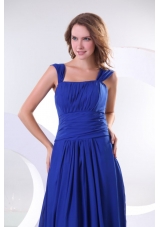 Beautiful Blue Prom Dress with Cap Sleeves and Ruches Decoration
