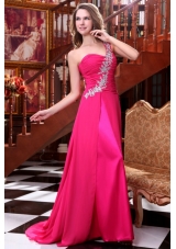 Amazing Empire One Shoulder Hot Pink Appliques Prom Dress