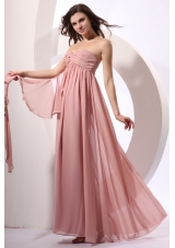Discounted Pink Prom Dress with Ruched Bodice and Flowy Skirt