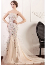 Luxurious Mermaid Prom Dress with Multi-color Beading Overlay