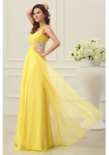 Yellow Spaghetti Straps Princess Chiffon Prom Gown Dresses on Sale