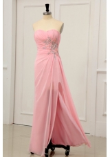 Beaded Appliques Decorated Chiffon Prom Dress in Pink for Girls