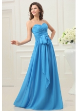Discount Teal Empire Chiffon Ruche and Bowknot Prom Dress
