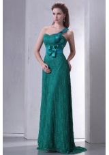 Turquoise Empire One Shoulder Lace with Bowknot Prom Formal Dress