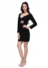 Black Mini-length Beaded Decorate Prom Dress with Long Sleeves