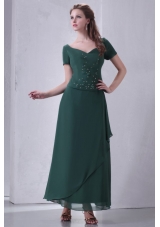 Sassy Short Sleeves Ankle-length Teal Chiffon Prom Mother Dress