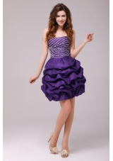 Grape Beaded Bodice Knee Length Prom Dress with Pick Ups
